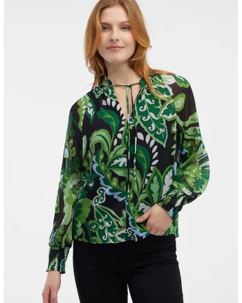Bluza cu maneci raglan si imprimeu, Verde