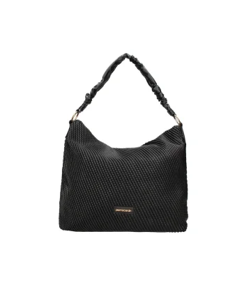 Geanta hobo texturata de piele ecologica, Negru