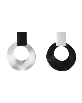 Cercei alb-negru, rotunzi, cu clips, Samanta C2,