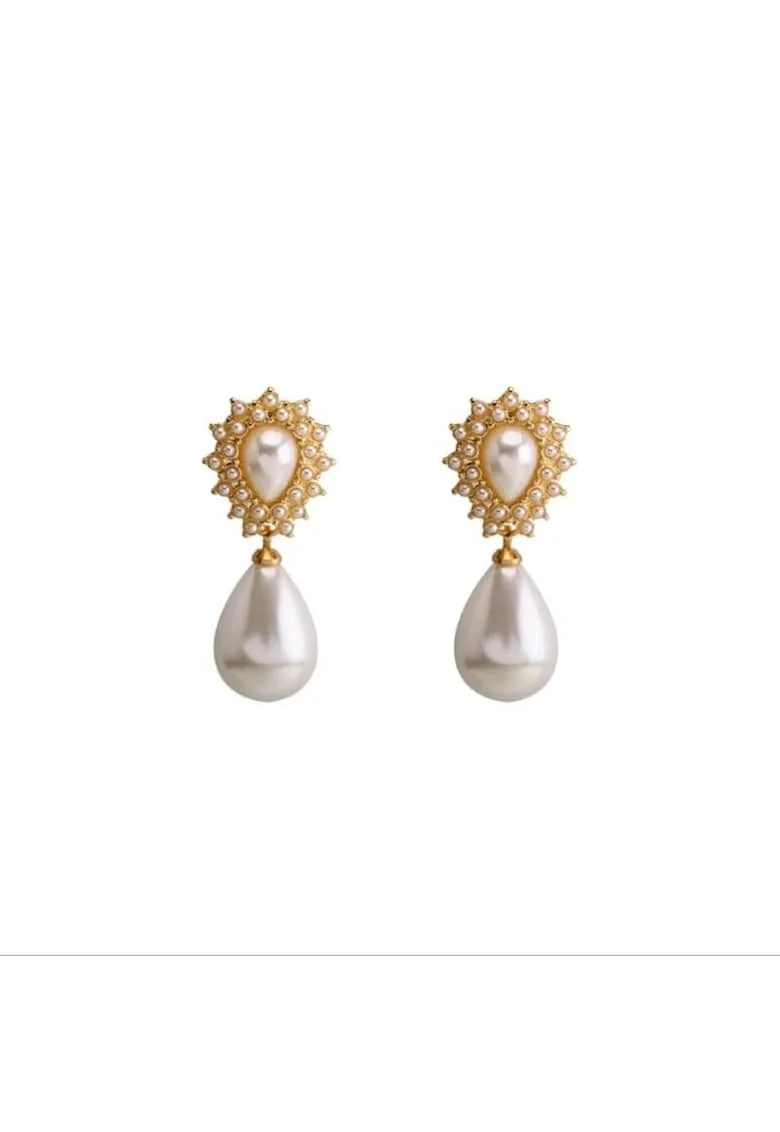 Cercei aurii, cu clips si perle, Donya C2,