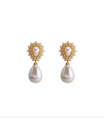 Cercei aurii, cu clips si perle, Donya C2,