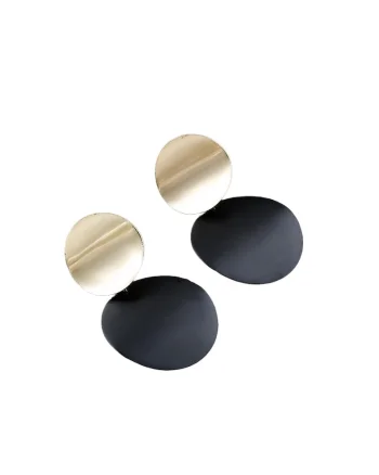 Cercei aurii, cu clips, placute rotunde si negre, Vicki C3,