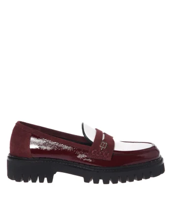 Pantofi loafer de piele cu garnituri de piele intoarsa, Visiniu