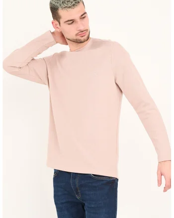 Bluza cu decolteu la baza gatului si model uni, Bej