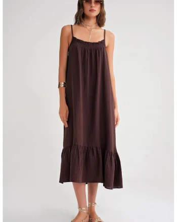 Rochie midi HiCCUP din muselina, maro, textil