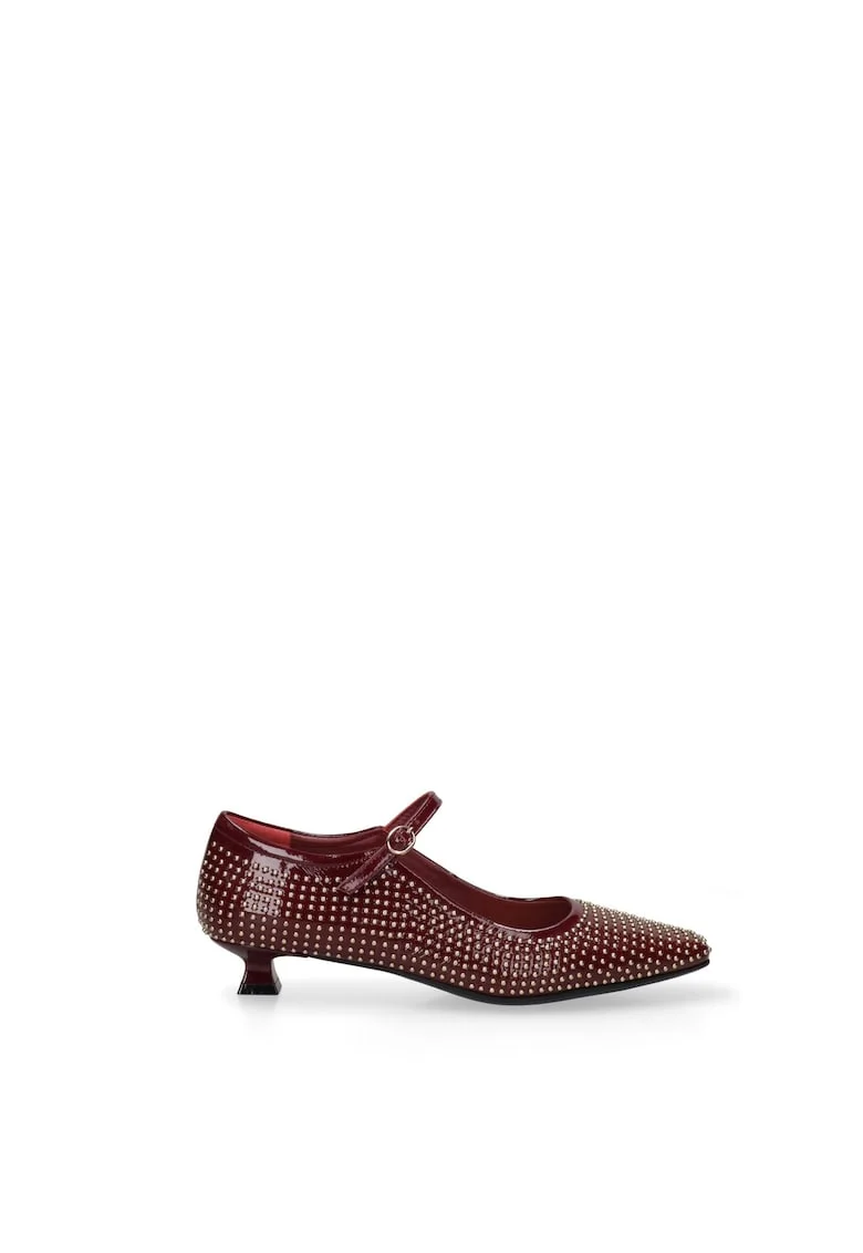 Pantofi Mary Jane din piele, Visiniu