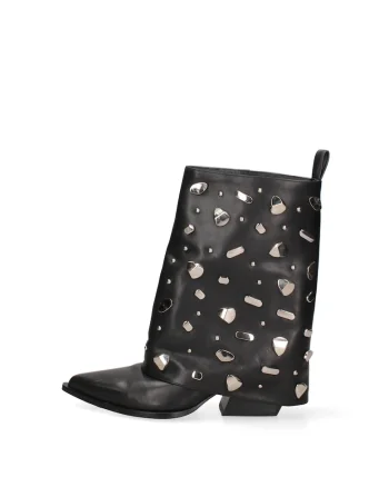 Botine din piele cu tinte Lunaria, Negru