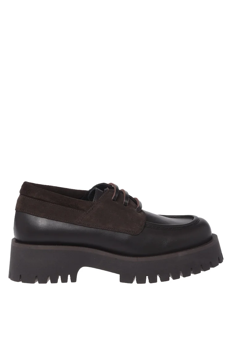 Pantofi uni de piele si piele intoarsa, Maro inchis