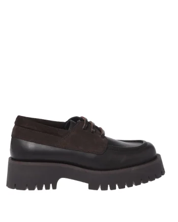 Pantofi uni de piele si piele intoarsa, Maro inchis