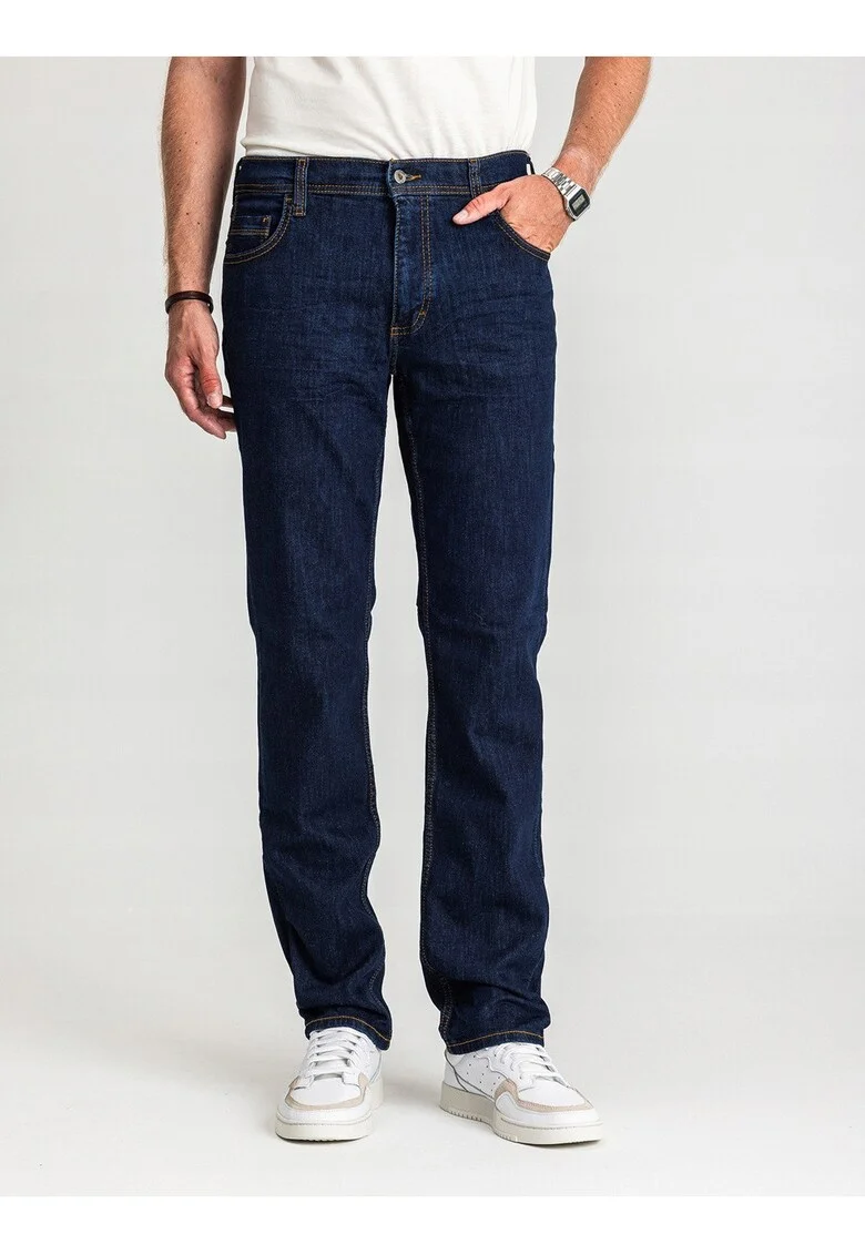 Blugi Barbati,  Washington, Talie Medie, 100% Bumbac, Fermoar, Lungi, 5 Buzunare, Denim Blue, Albastru inchis