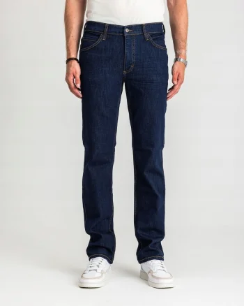Blugi Barbati,  Tramper Straight, Talie Medie, 100% Bumbac, Fermoar, Lungi, 5 Buzunare, Denim Blue, Albastru inchis