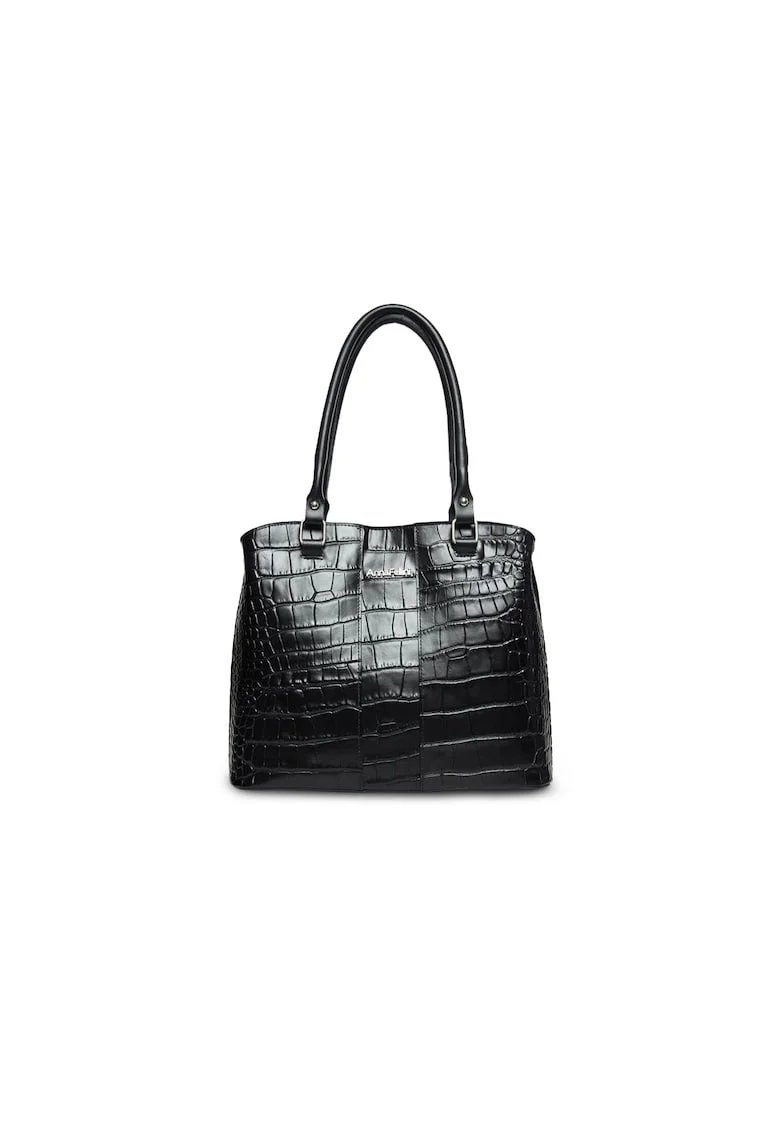 Geantă Dama,  piele naturală, 3 compartimente, negru