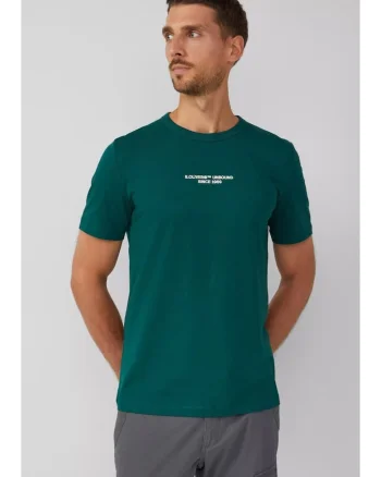 Tricou barbati, Regular fit cu decolteu la baza gatului si imprimeu cu text, Verde inchis