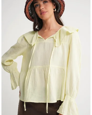 Bluze dama, HiCCUP, Bluza  guler sal, galben chihlimbar, textil
