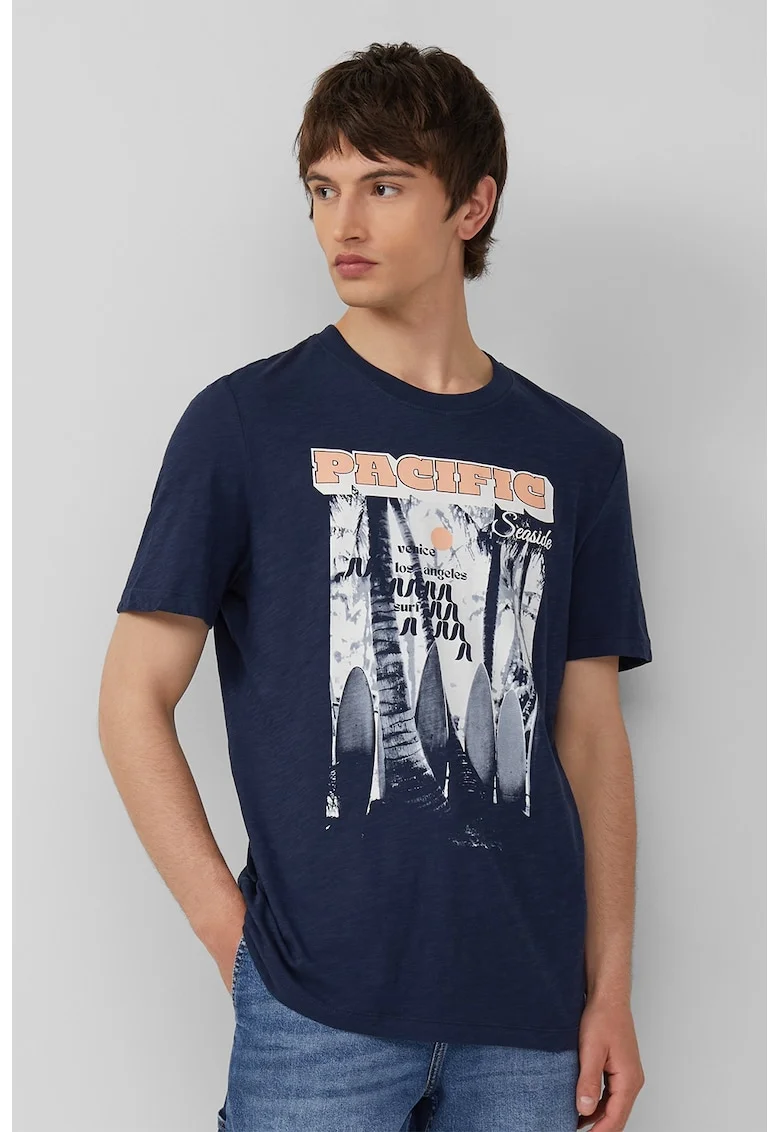 Tricou barbati cu decolteu la baza gatului, Regular Fit din bumbac, Bleumarin, Albastru inchis