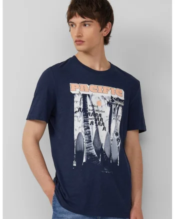 Tricou barbati cu decolteu la baza gatului, Regular Fit din bumbac, Bleumarin, Albastru inchis
