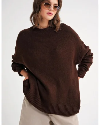Pulover dama,  supradimensionat, tricot, maro,