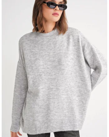 Pulover dama  supradimensionat gri tricot,
