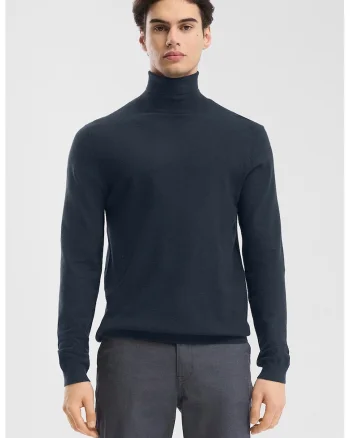 Pulover uni cu guler inalt, Bleumarin