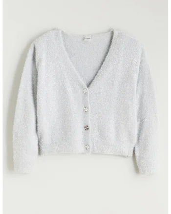 Cardigan cu decolteu in V, Gri deschis