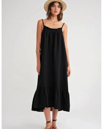 Rochie Midi HiCCUP, detaliu volane, negru, textil