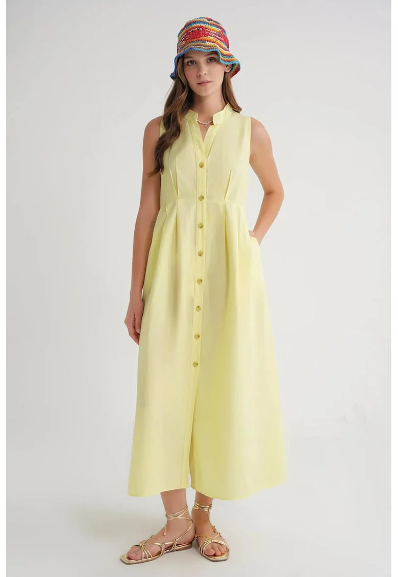 Rochie maxi, HiCCUP, guler tippet, galben, textil