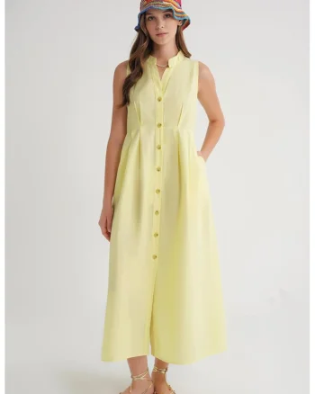 Rochie maxi, HiCCUP, guler tippet, galben, textil