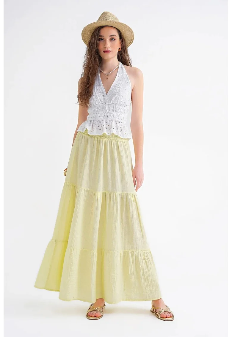 Fusta Maxi  bumbac, galben chihlimbar