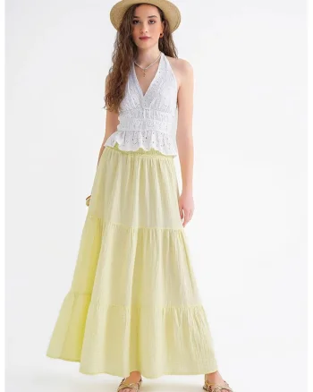 Fusta Maxi  bumbac, galben chihlimbar