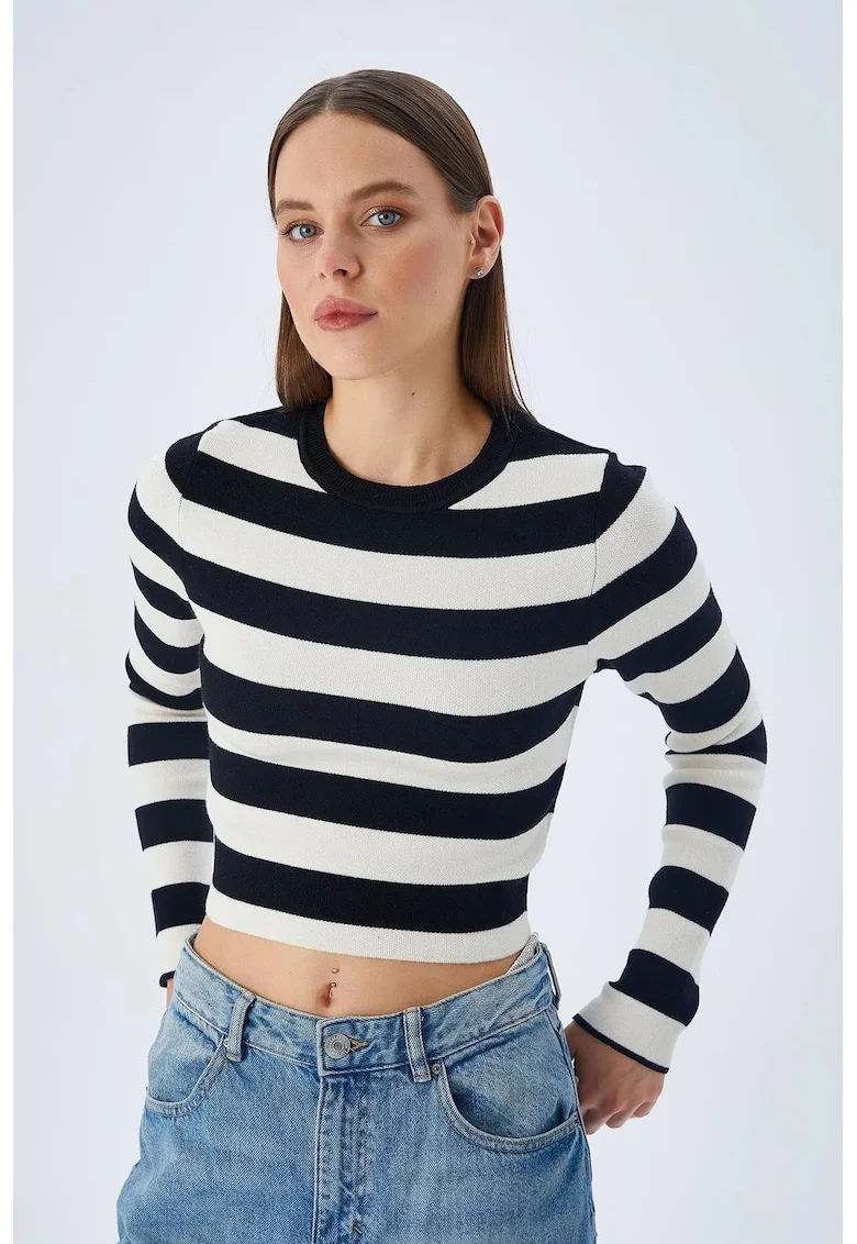 Pulover tricotat  dungi, negru-alb, tricot,