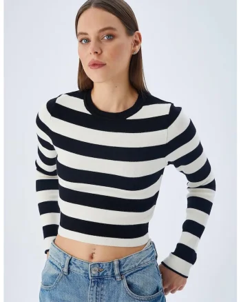 Pulover tricotat  dungi, negru-alb, tricot,