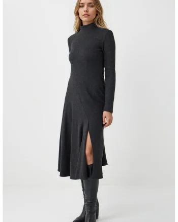 Rochie evazata cu slit frontal, Gri antracit