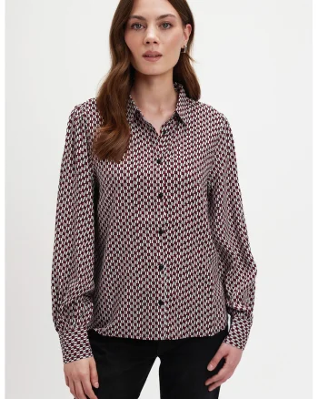 Camasa cu model si guler clasic, Rosu/Alb/Negru