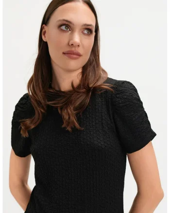 Bluza texturata cu maneci bufante, Negru
