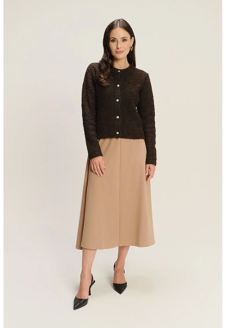 Pulover regular fit cu nasturi, Maro inchis