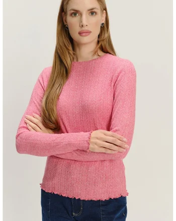 Pulover uni cu decolteu la baza gatului, Roz pastel