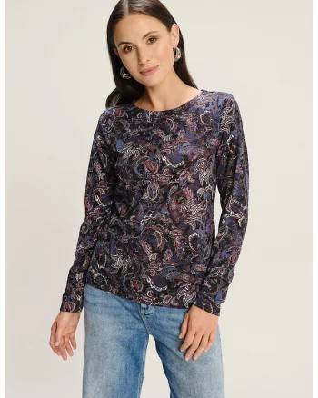 Pulover tricotat fin cu model, Negru/Albastru lavanda