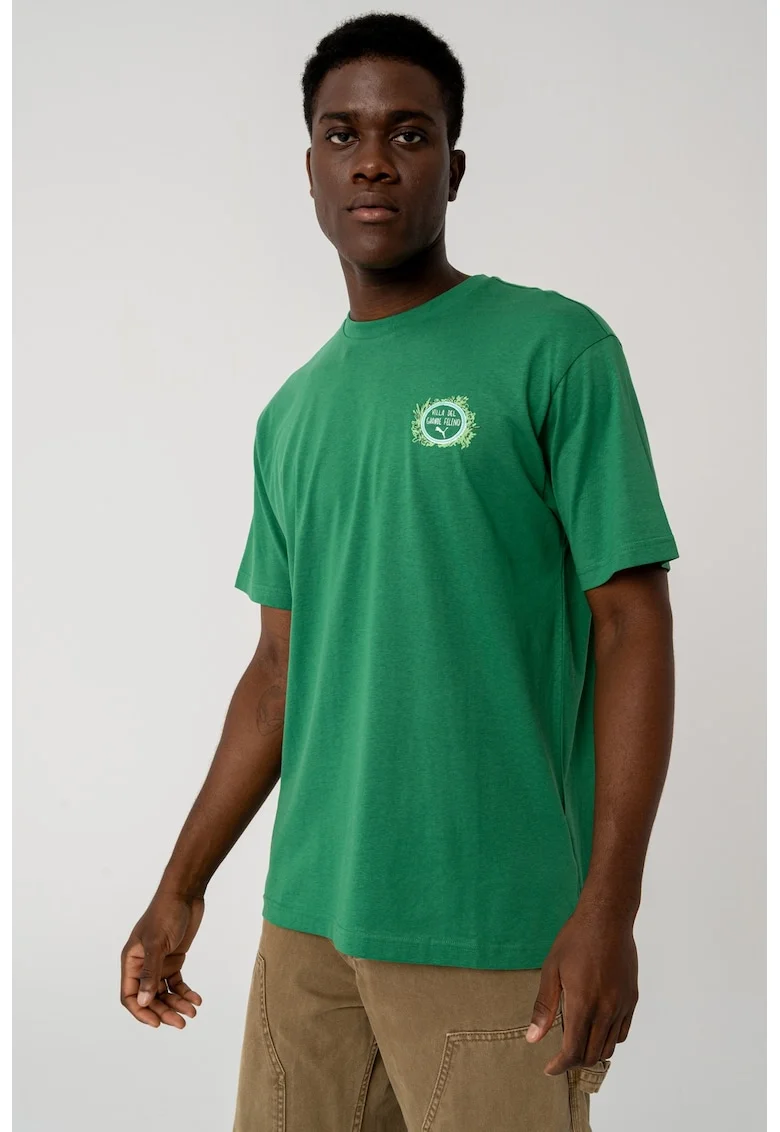 Tricou cu decolteu la baza gatului si imprimeu grafic, Verde