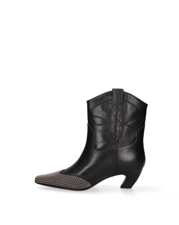 Botine cowboy din piele cu strasuri Riviera Chic, Negru