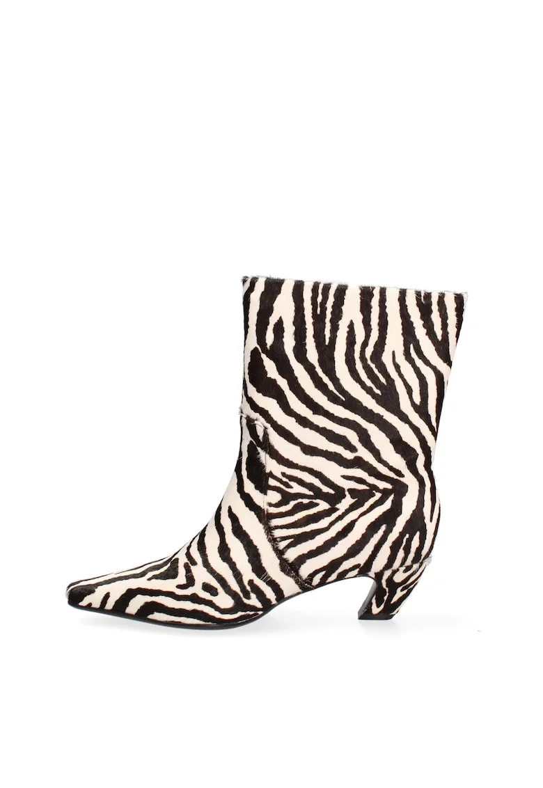Cizme din piele cu imprimeu animal print Salome, Alb/Negru