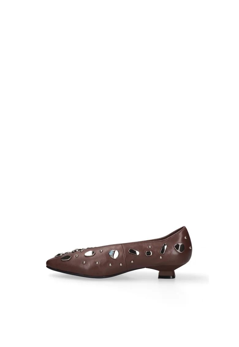 Pantofi din piele cu toc kitten si tinte Celeste, Maro inchis