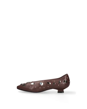 Pantofi din piele cu toc kitten si tinte Celeste, Maro inchis