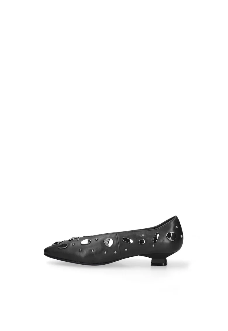Pantofi din piele cu toc kitten si tinte Celeste, Negru