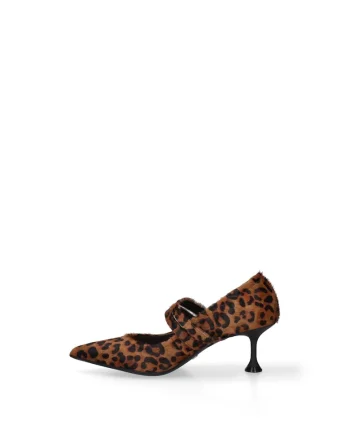 Pantofi din piele cu animal print, Negru/Maro