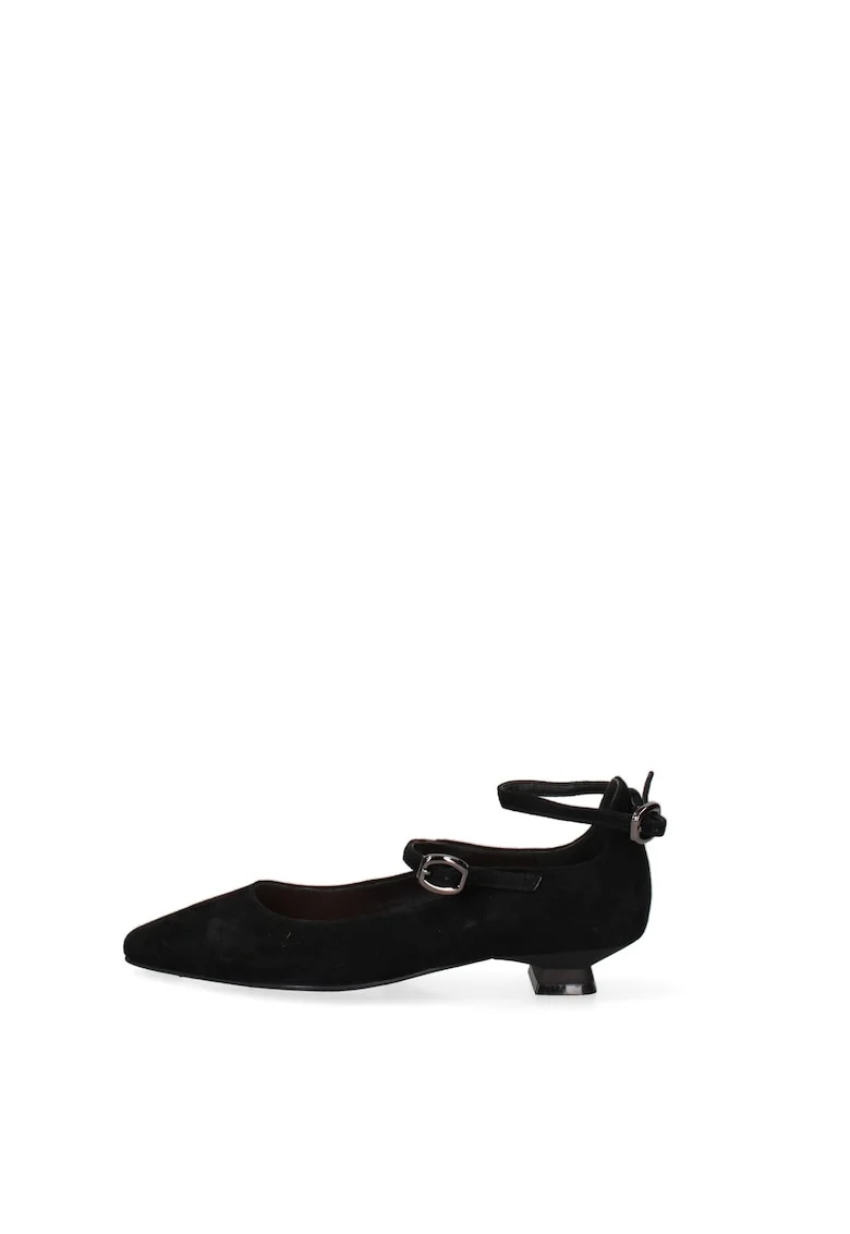 Pantofi din piele cu varf ascutit si toc kitten, Negru stins/Argintiu