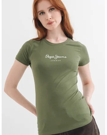 Tricou slim fit cu logo, Alb optic/Verde aquamarin