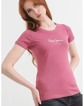 Tricou slim fit cu logo, Roz zmeuriu