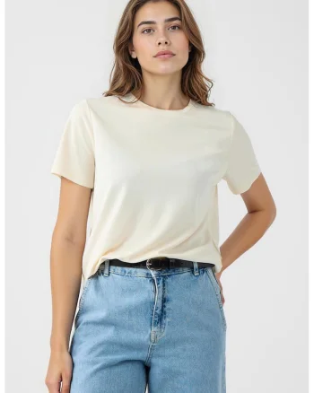 Tricou uni din amestec de modal, Alb fildes
