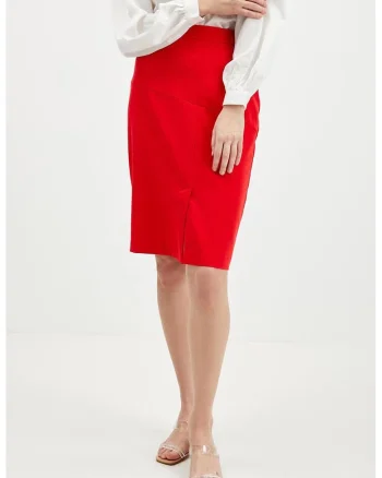 Fusta creion cu slit frontal, Rosu