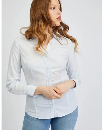 Camasa slim-fit din amestec de bumbac, Albastru glaciar